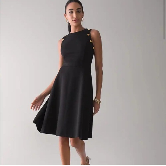 WHBM $170 POCKETS! Luxe Stretch Button Detail Fit & Flare Dress - Picture 1 of 7